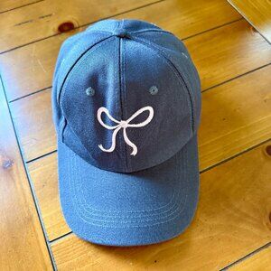 NEW PINK BOW GRAY CANVAS ADJUSTABLE BASEBALL HAT CAP 🎀
